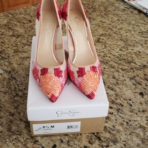 Coral embroidered mesh Ciponla pumps